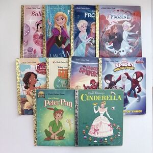Little Golden Books Disney Frozen Elena Pan Cinderella Nemo Spider-Man Lot Of 10
